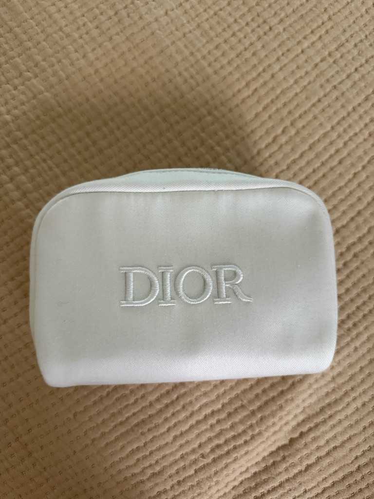 Dior White Embroidered Logo Cosmetic Pouch